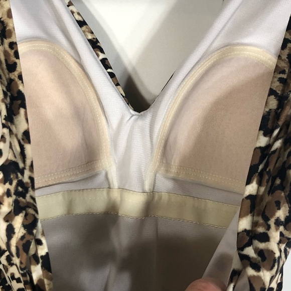 Aqua Green S Leopard Print One Piece Swim Suit N Neck Ruching - Picture 5 of 7